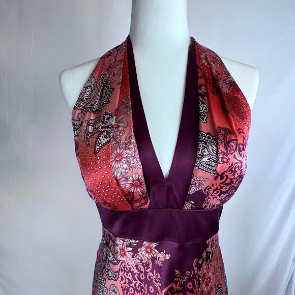 Muse Y2K Halter 100% Silk Coral Pink Purple Paisley Cocktail Preppy Dress 8 - Picture 3 of 9